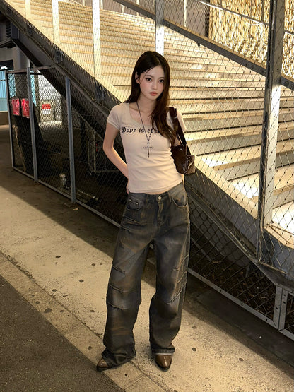 ダーティーウォッシュタックデニムパンツ