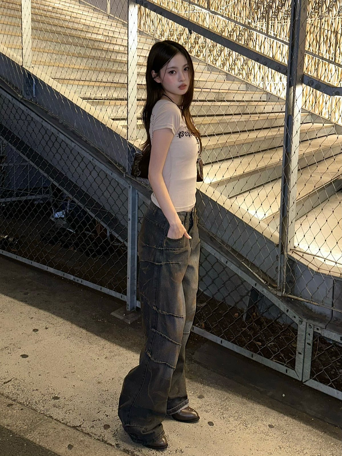 ダーティーウォッシュタックデニムパンツ