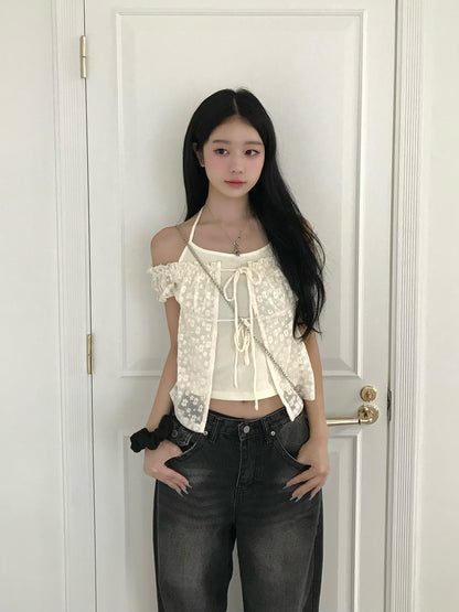 ホルターフラワーレースカットソー