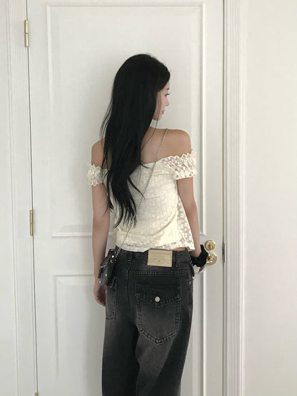 ホルターフラワーレースカットソー