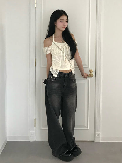 ホルターフラワーレースカットソー