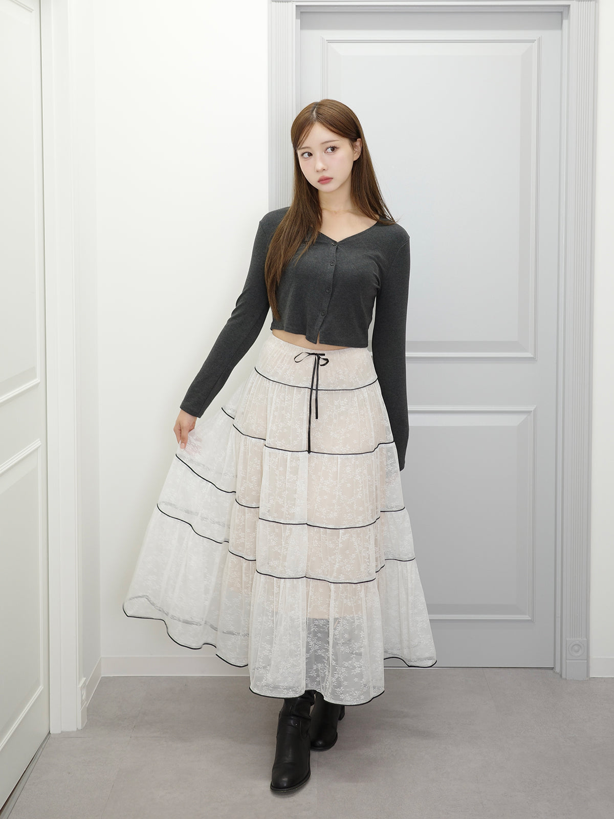 フラワーレースロングスカート