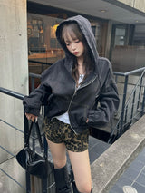 ダブルジップデニムジャケット - ブラック