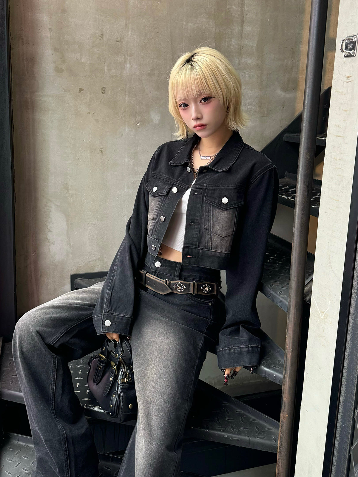 Cropped jacket denim set