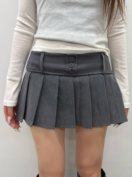 リブプリーツボタンミニスカート