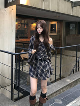 ワンショルチェックミニワンピース - チェック