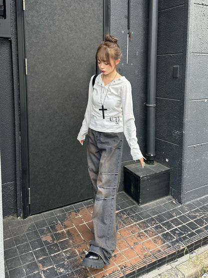 ダーティーウォッシュタックデニムパンツ