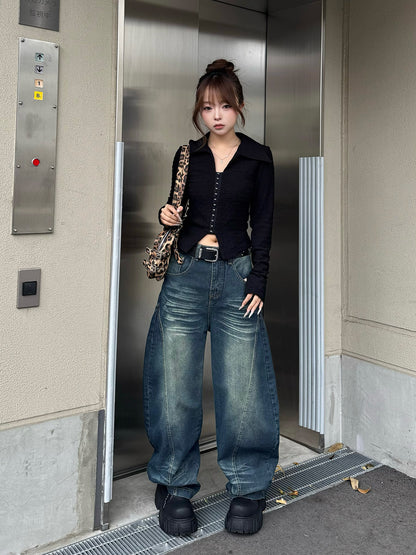 バルーンシルエットウォッシュデニムパンツ