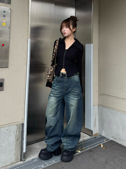 バルーンシルエットウォッシュデニムパンツ