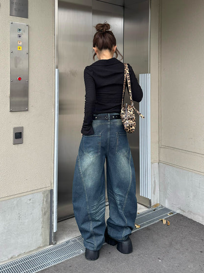 バルーンシルエットウォッシュデニムパンツ