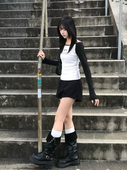 高腰双排扣短裤