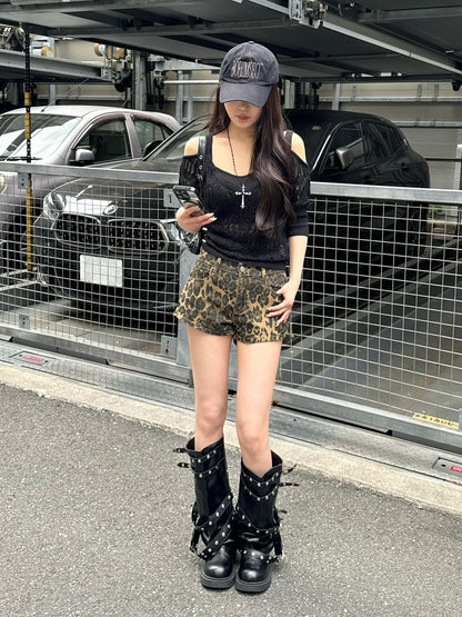 オープンショルダーメッシュニット