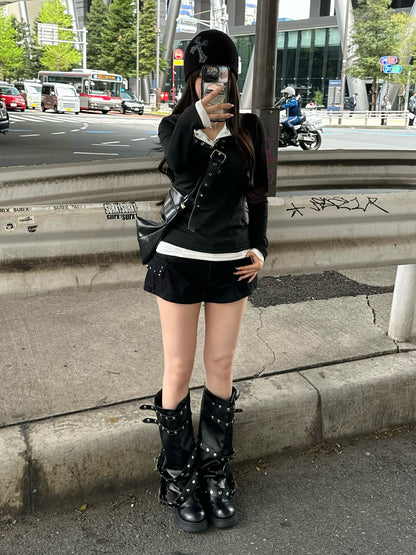 レイヤードデザインヘンリーネックカットソー