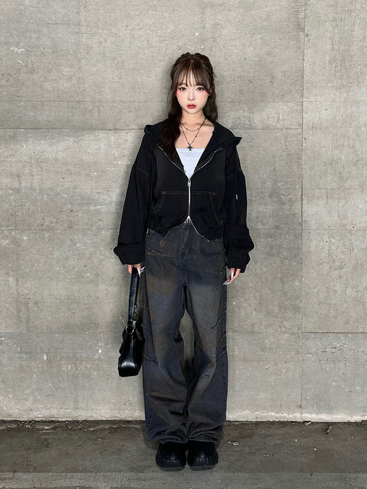 ダーティーウォッシュタックデニムパンツ