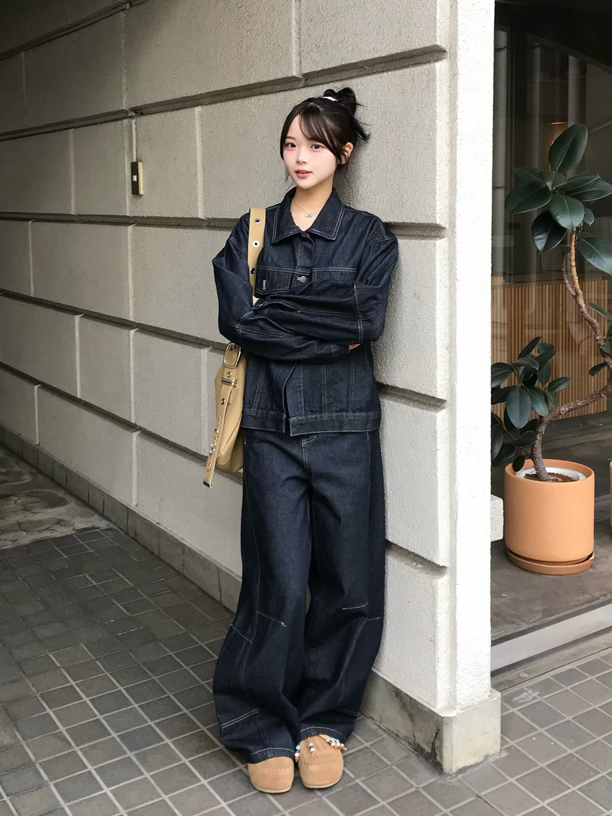 パ*ト様 CAHLUMN 新品　セットアップ　上下セット　ブラック セットアップ2点セット】 ドルマン長袖シャツ＆バギータックワイド
