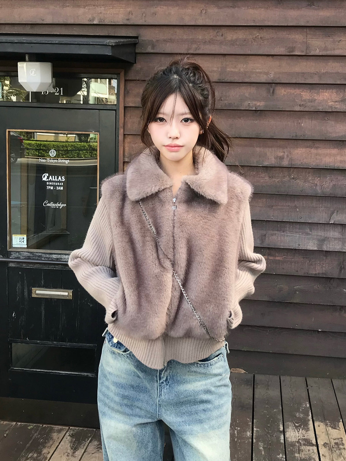 リブニットドッキングファーライクブルゾン