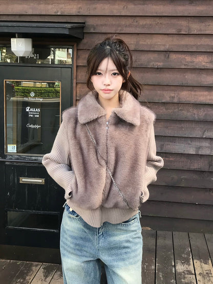 リブニットドッキングファーライクブルゾン