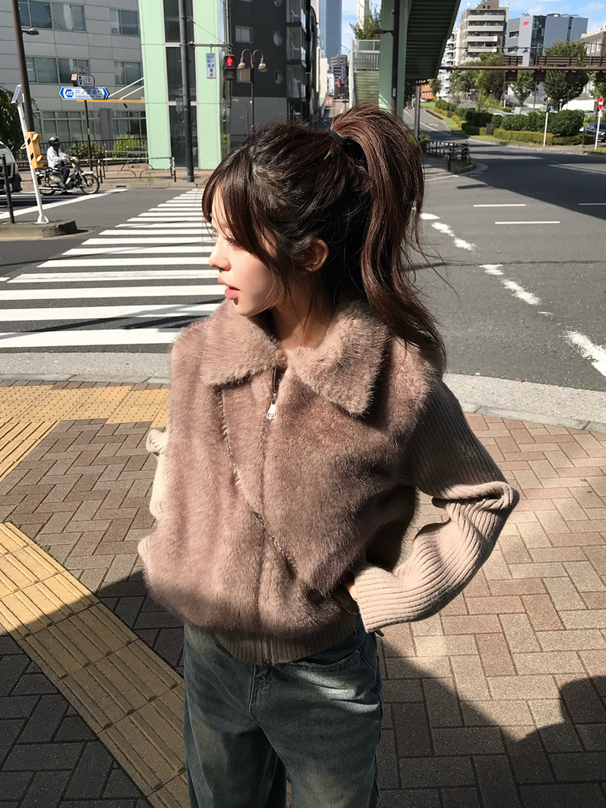 リブニットドッキングファーライクブルゾン