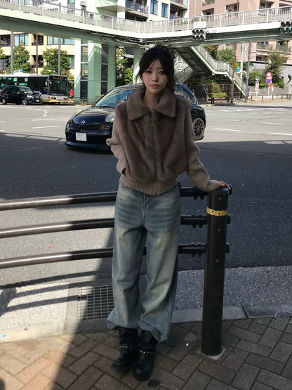 リブニットドッキングファーライクブルゾン
