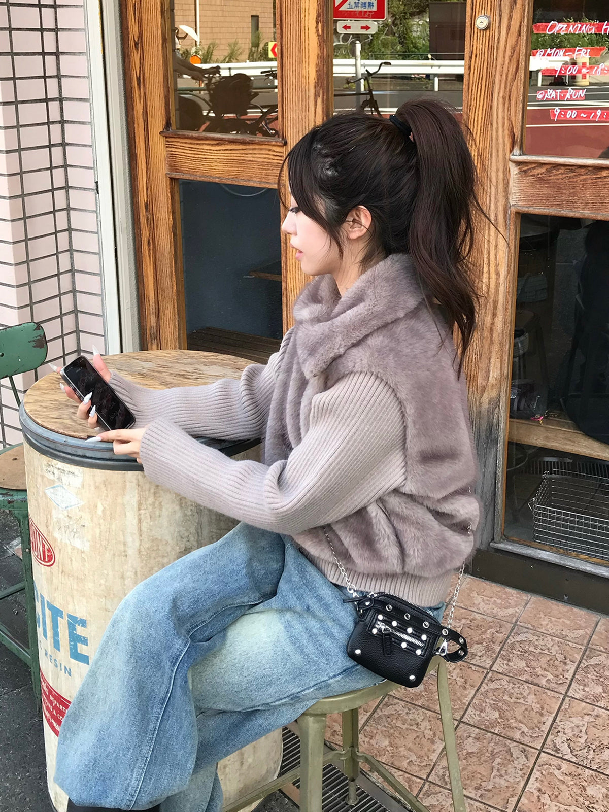 リブニットドッキングファーライクブルゾン