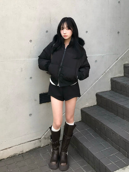 高腰双排扣短裤