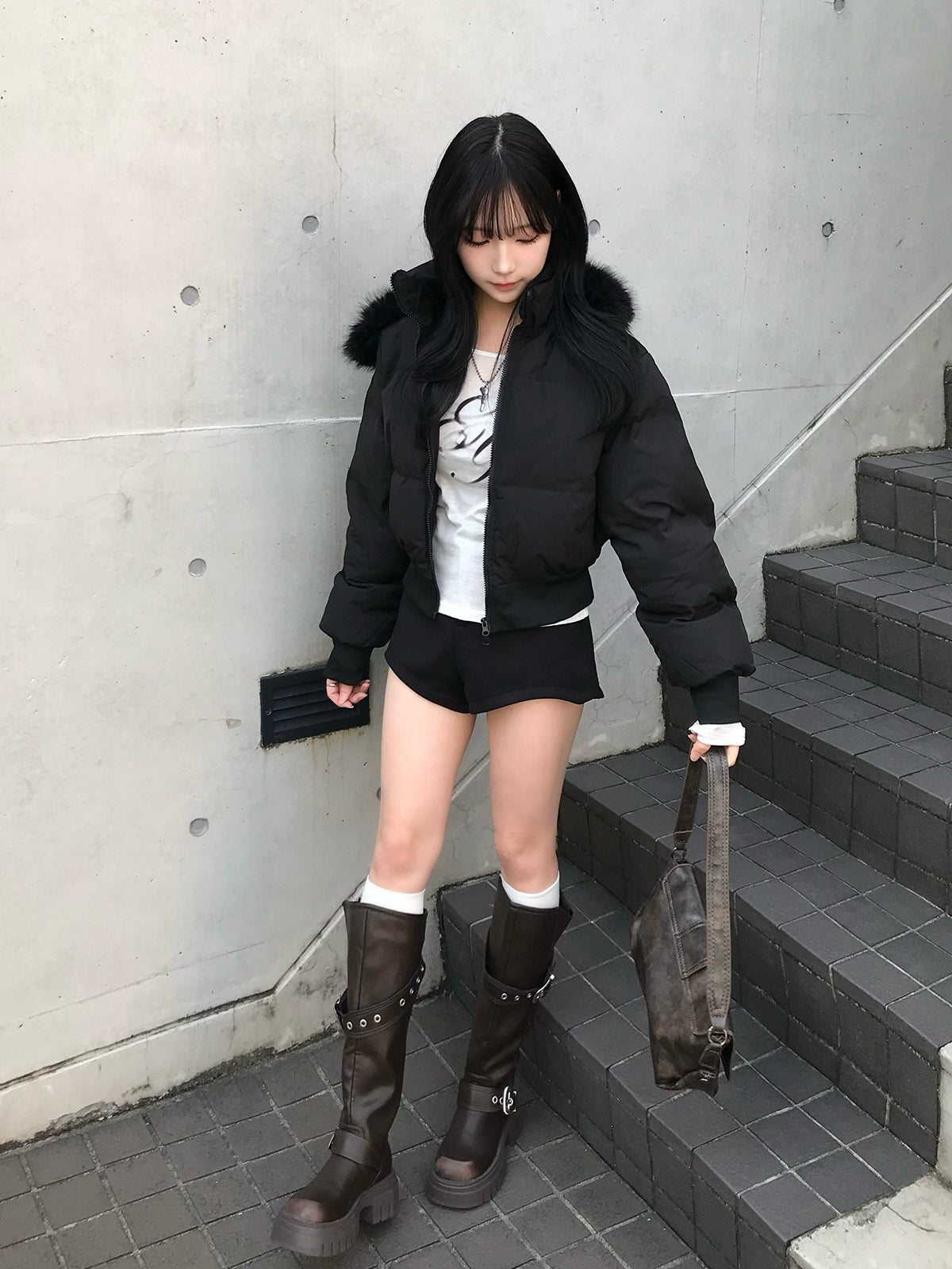 高腰双排扣短裤