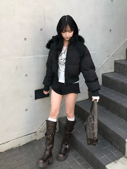 高腰双排扣短裤