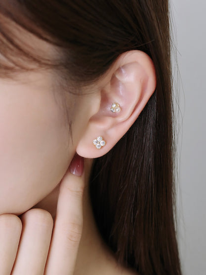 3pieceリボンフラワーマグネットピアス