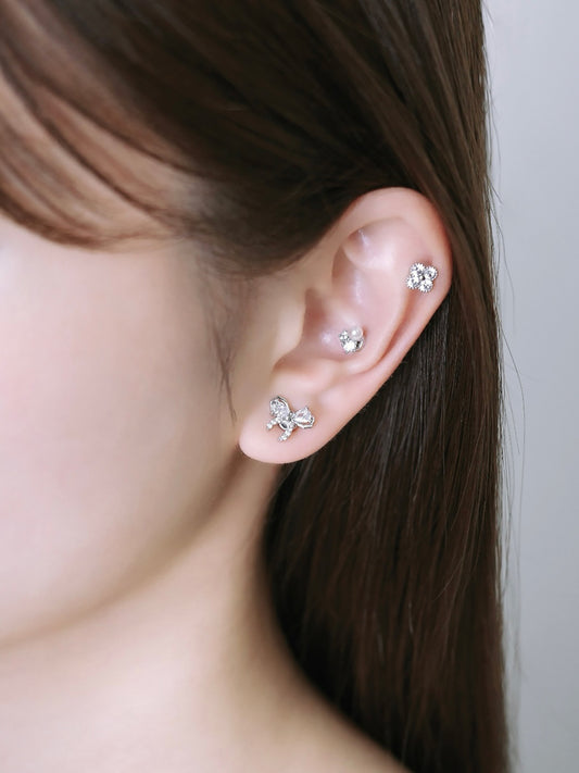 3pieceリボンフラワーマグネットピアス