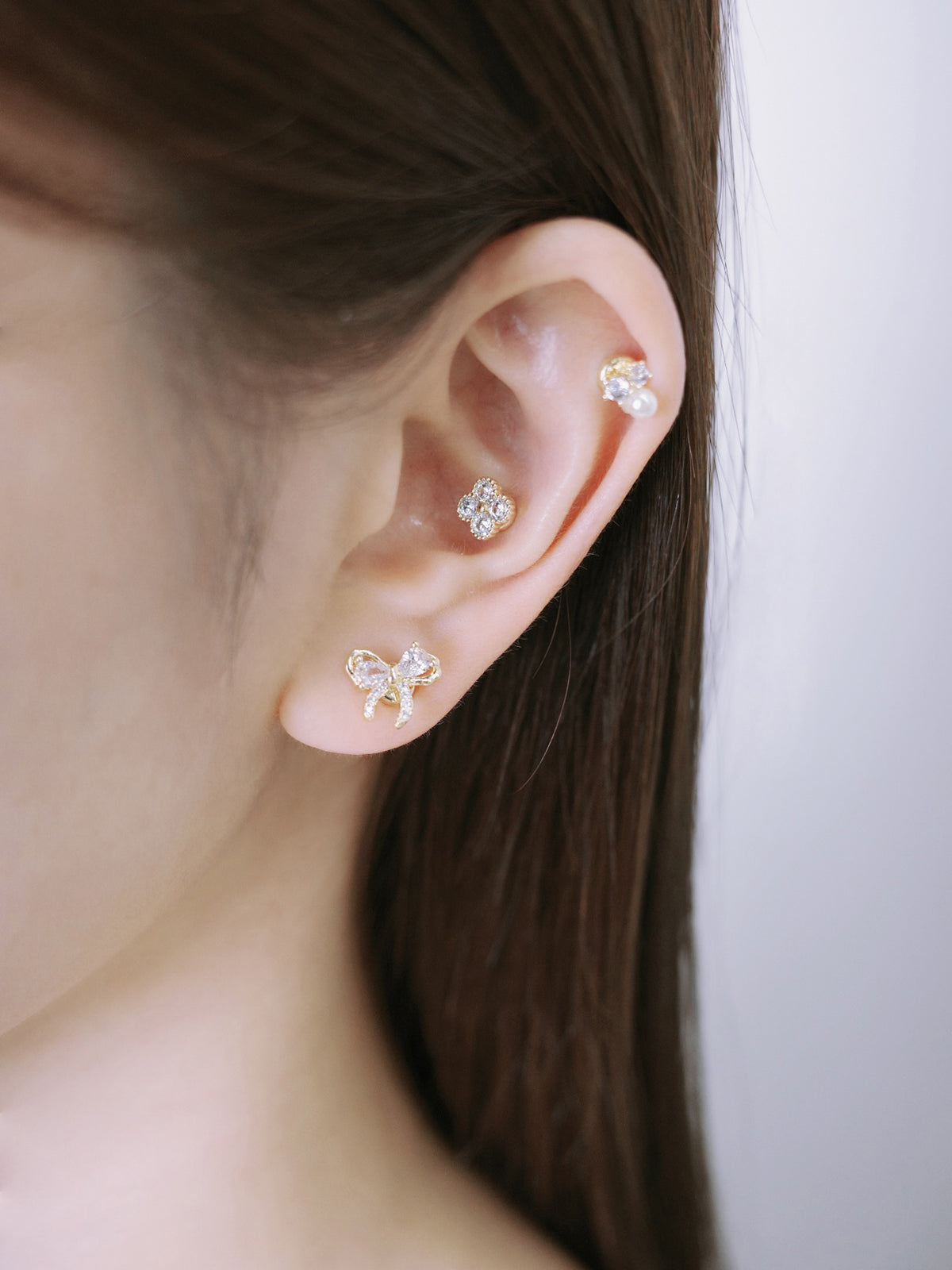 3pieceリボンフラワーマグネットピアス