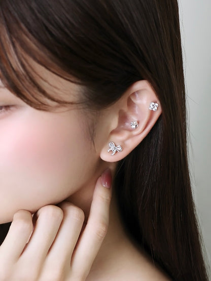 3pieceリボンフラワーマグネットピアス