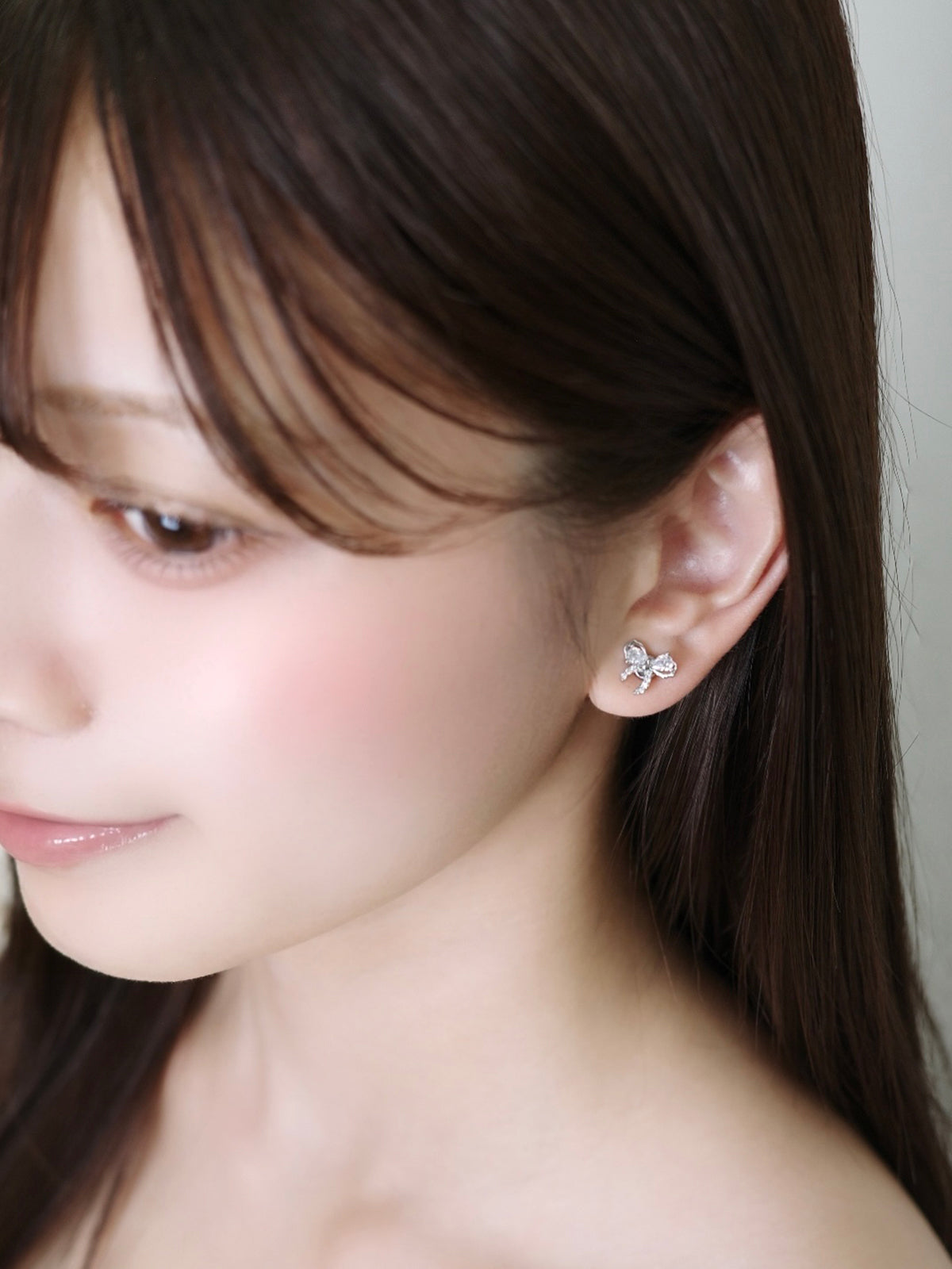 3pieceリボンフラワーマグネットピアス