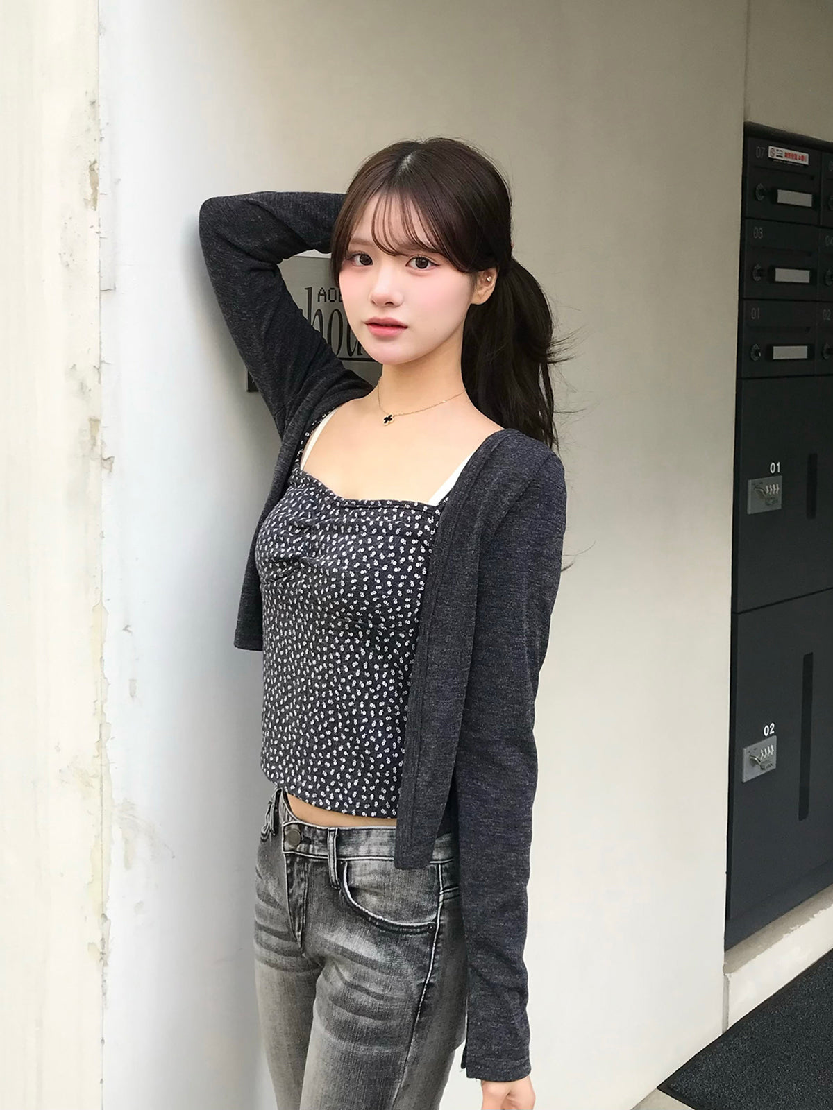 フラワーパターンキャミカーディガンセット