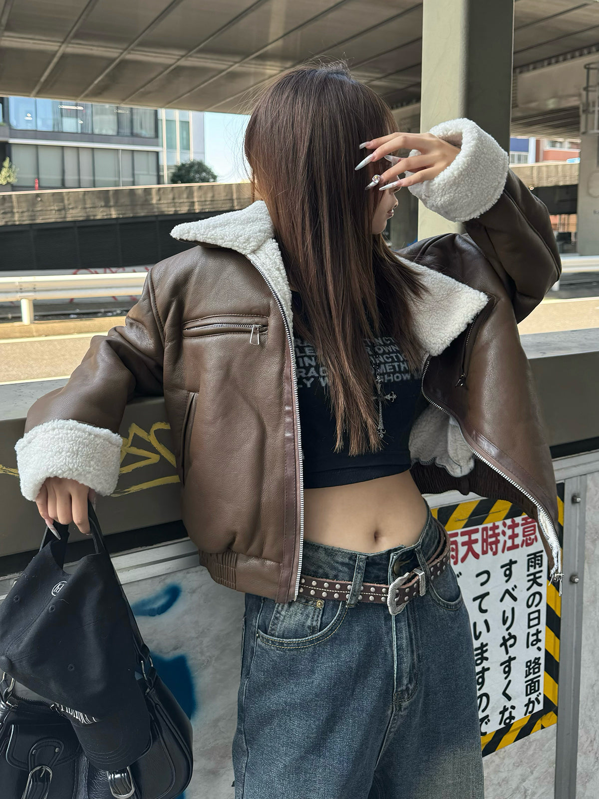 レザータッチボアジャケット