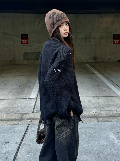 フリンジデザインオーバーニット