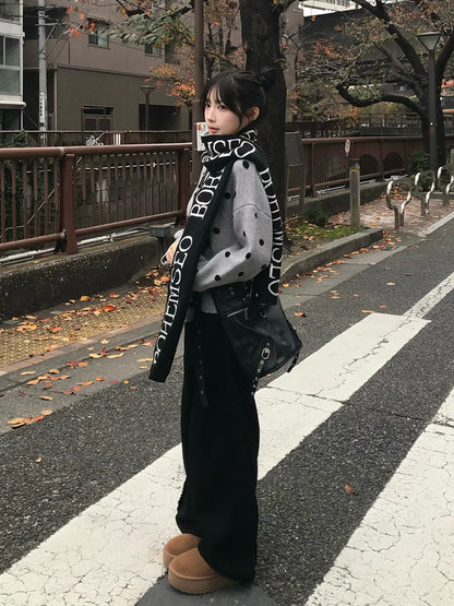 フリンジワイドブラックデニムパンツ