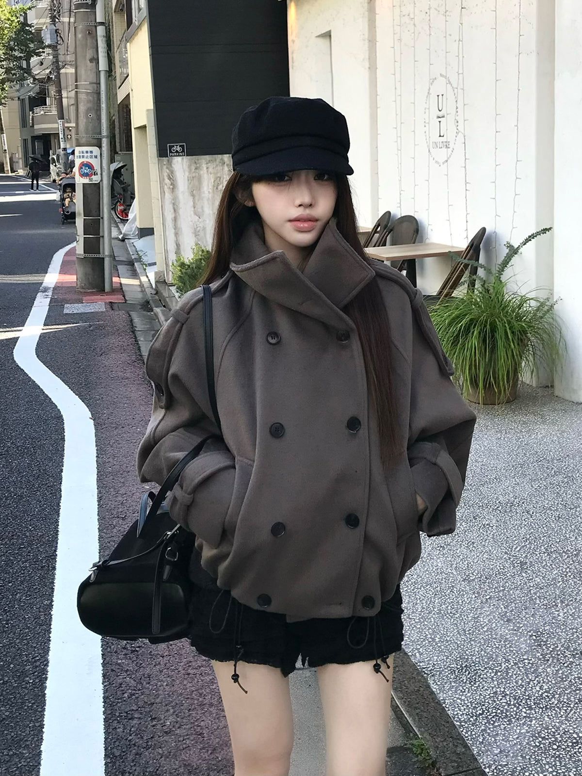 スタンドカラーダブルボタンコート
