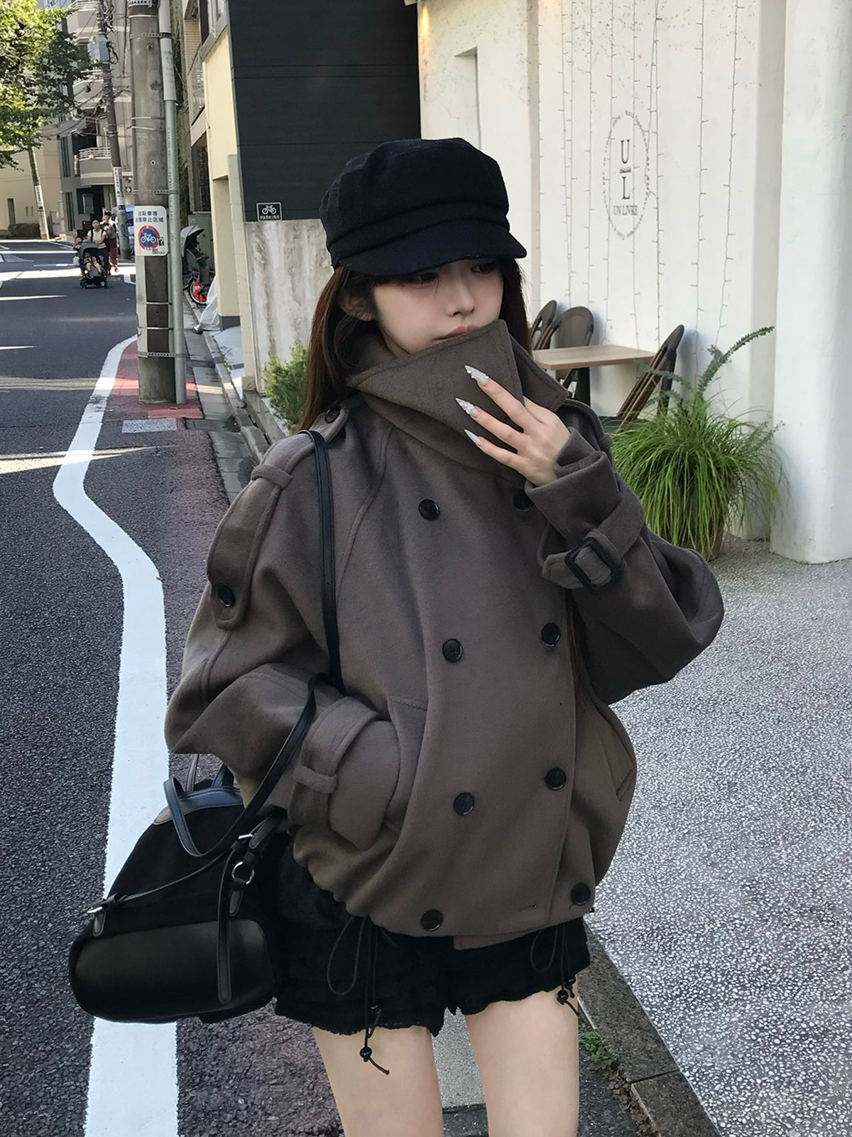 スタンドカラーダブルボタンコート