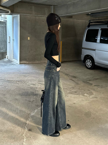 ハイウエストウォッシングデニムパンツ