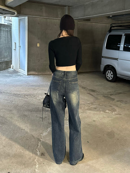 ハイウエストウォッシングデニムパンツ