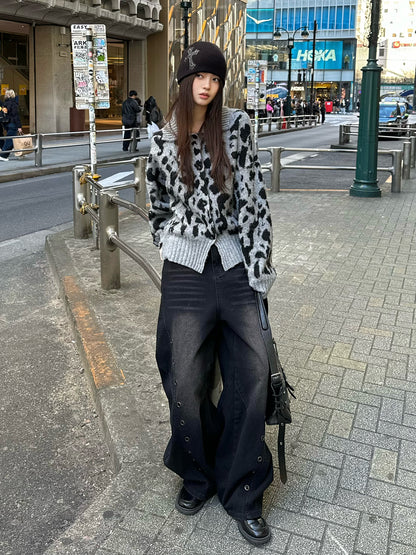 レオパードネックニットカーディガン