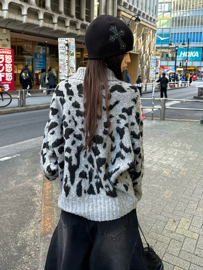 レオパードネックニットカーディガン