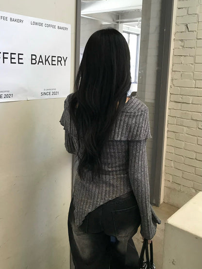 リボンギャザーボタンリブカットソー