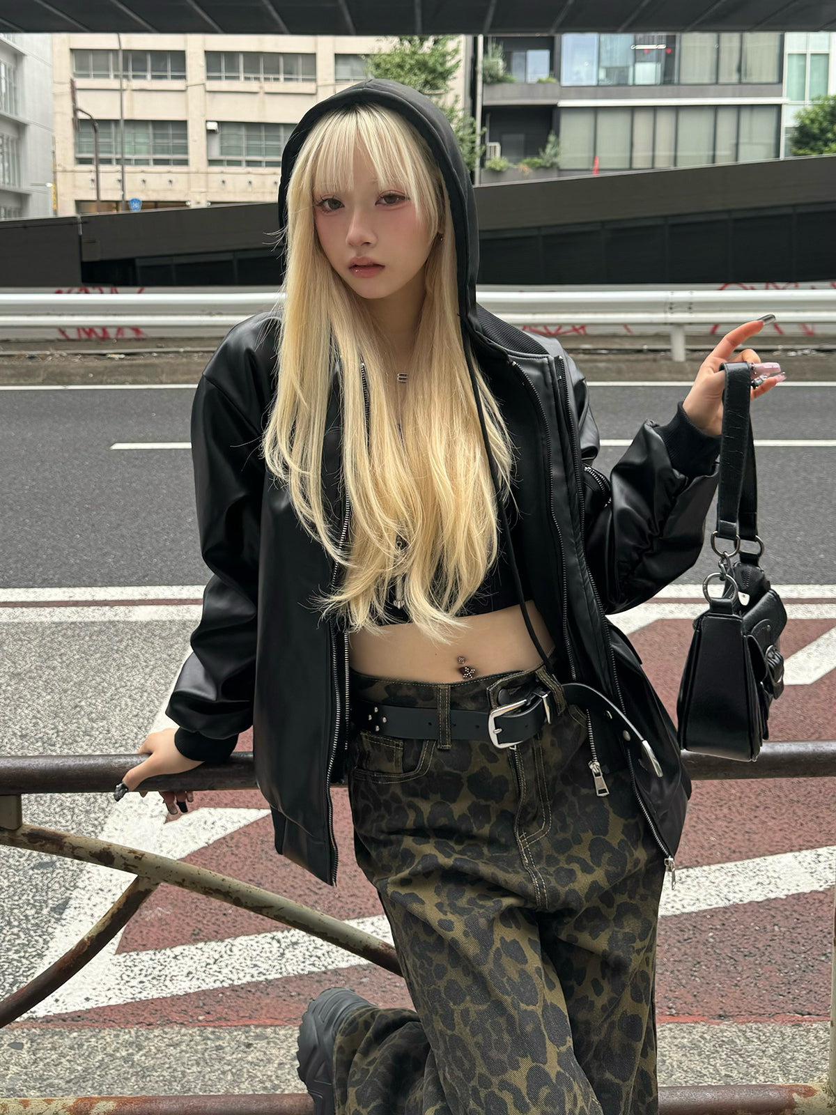 レオパードワイドストレートデニムパンツ