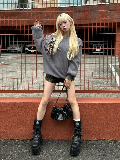 レオパードスカーフワンショルニット