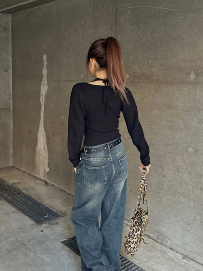 ホルターネックカシュクールニット