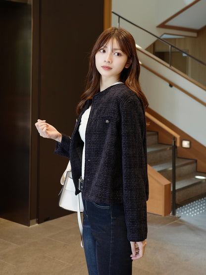 ノーカラーツイードジャケット