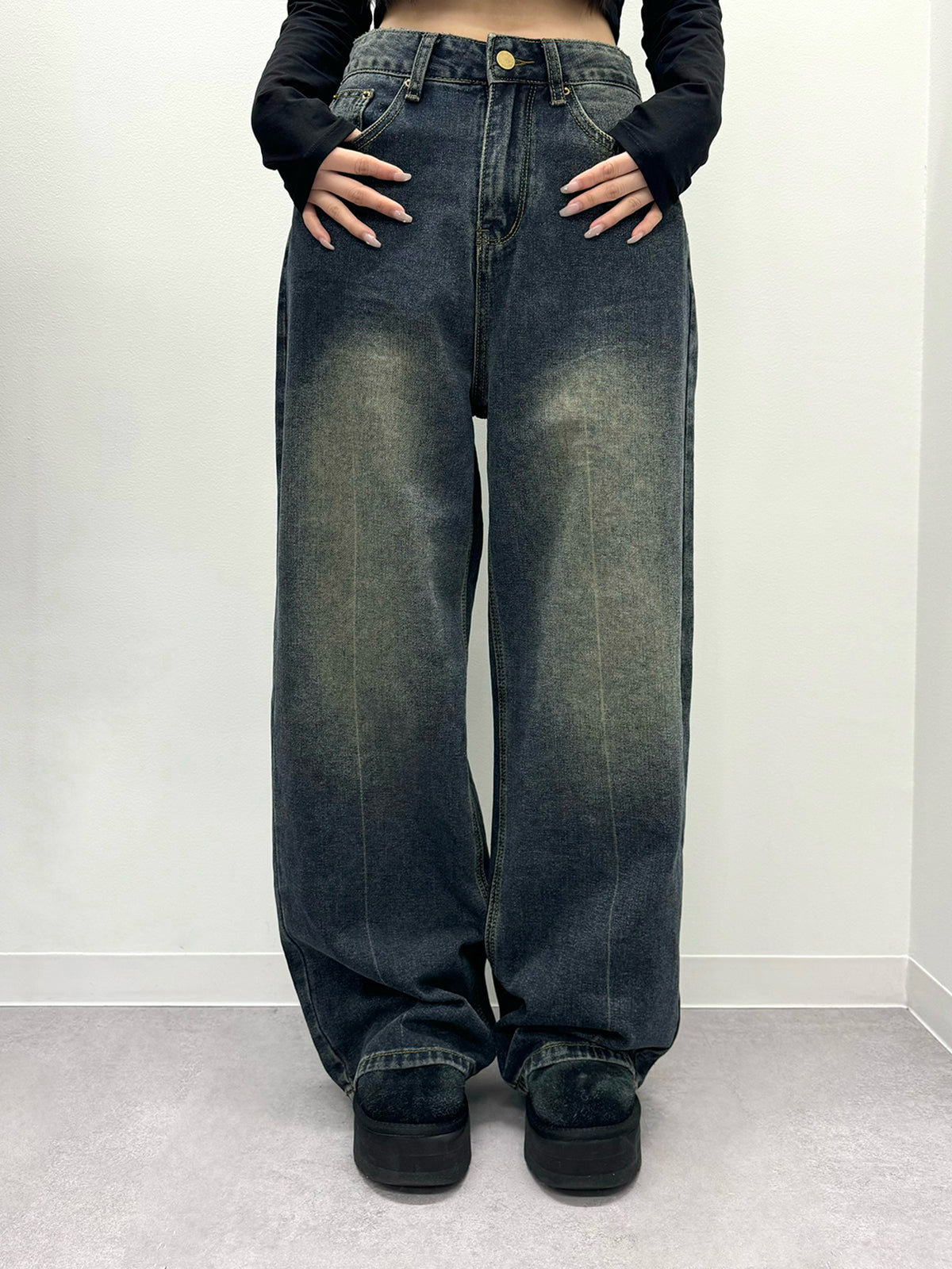 ハイウエストウォッシングデニムパンツ