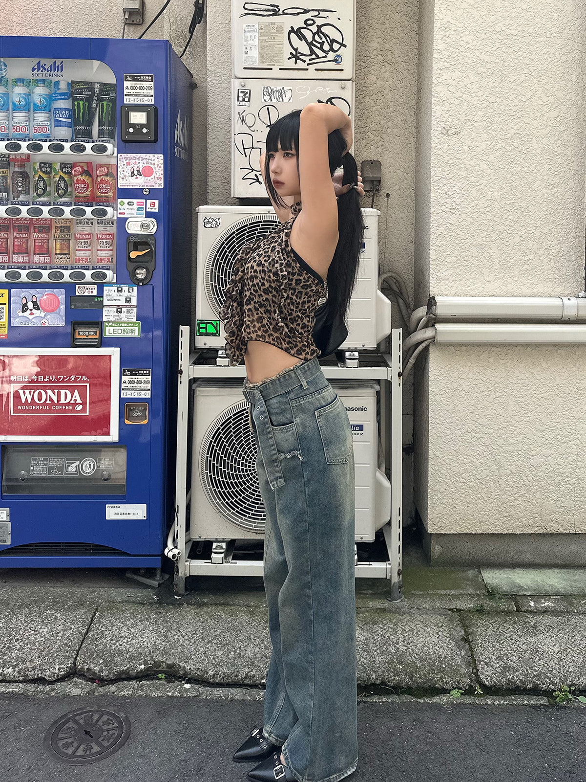 フリンジポイントベルテッドデニムパンツ