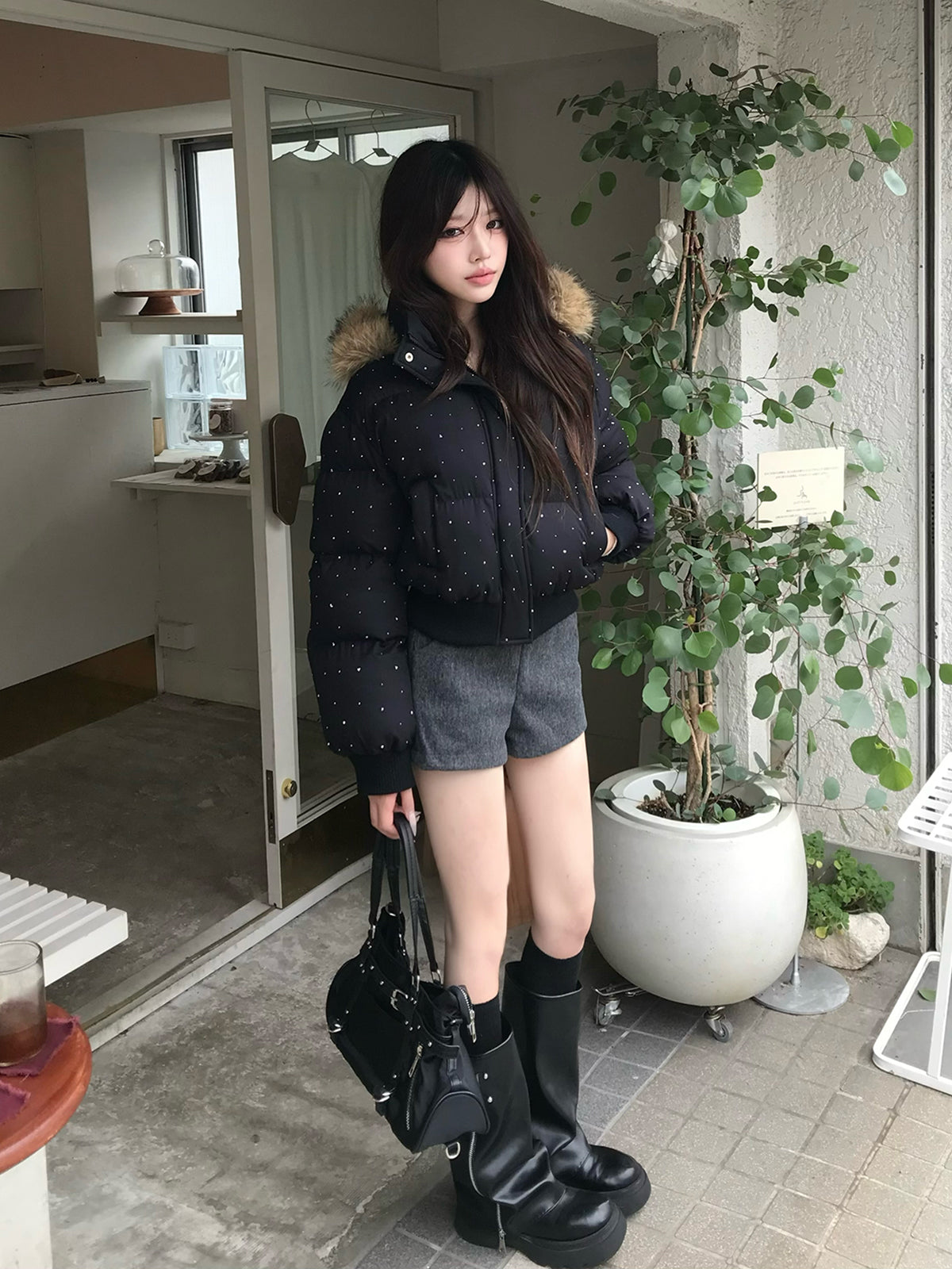 ウールライクボタンデザインショートパンツ